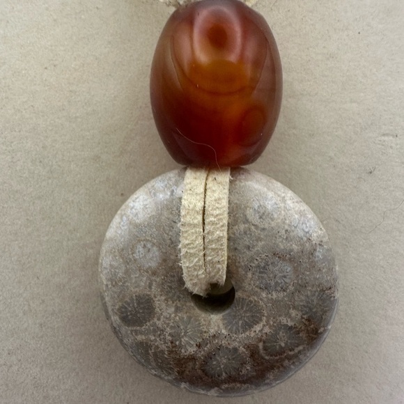 Coral Fossil Jade Donut Pendant Necklace - Picture 12 of 16